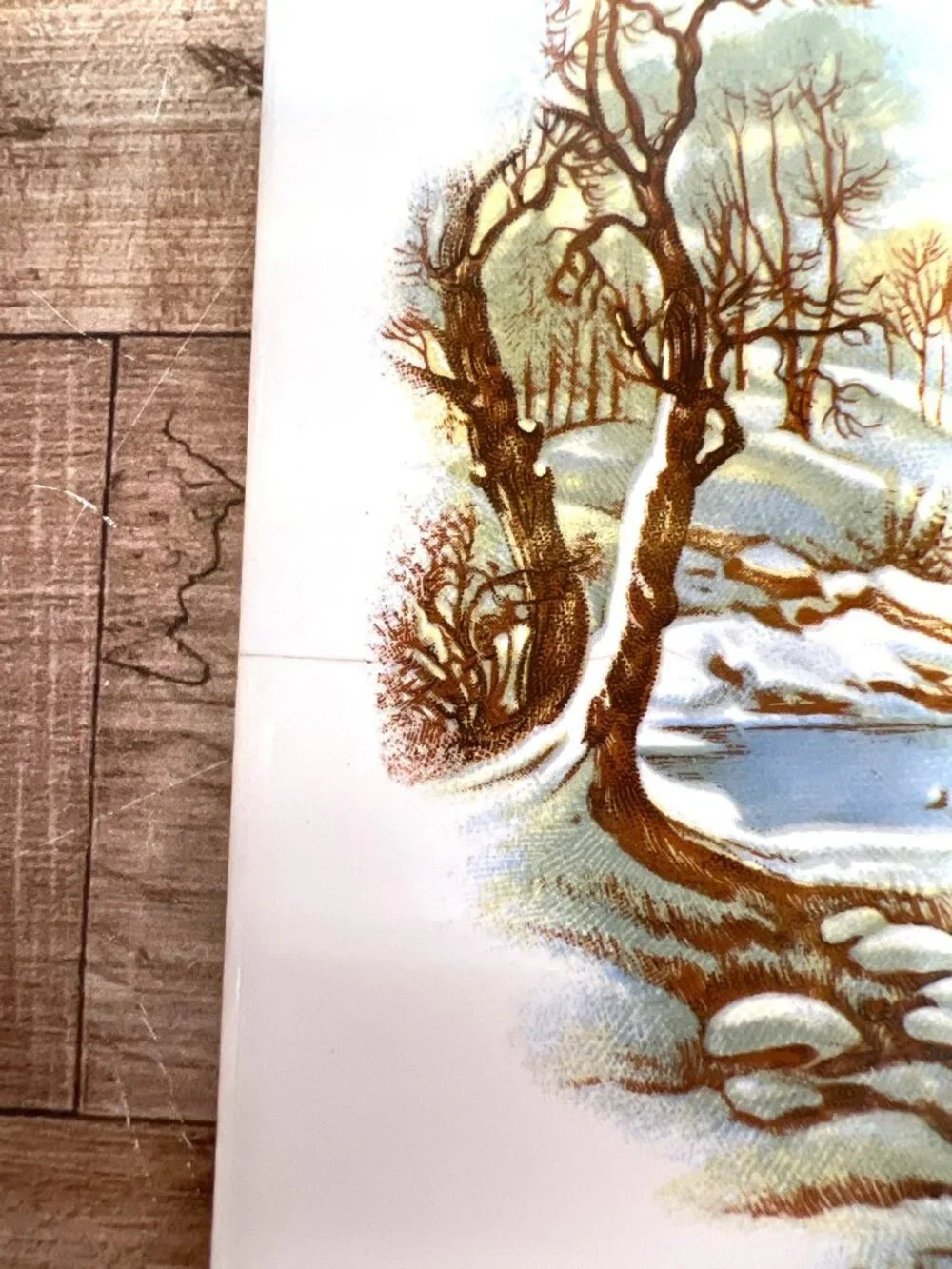 VTG Currier & Ives Winter Scene Ceramic Tile Set Of 4 Decorative Art Tiles 6